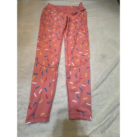 Feed Me Fight Me High Rise Pocket Leggings Sz L Womens Pink Workout Pants F2 - Picture 1 of 11